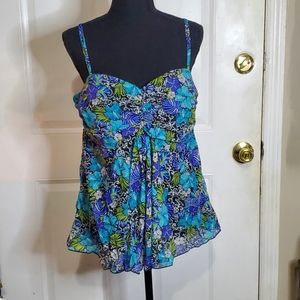 Womens A Shore Fit Embroidered Mesh Flyaway Bandeau Swim Top..Size 16